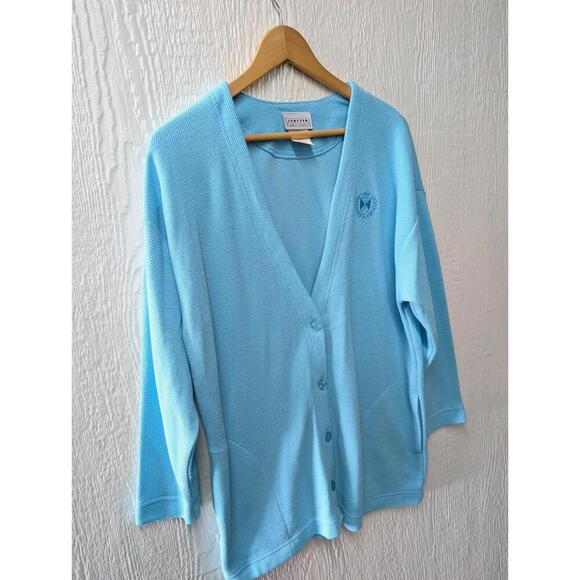 Vintage Jantzen Classic Turquoise Varsity Cardigan Pockets Preppy Size Large - Picture 2 of 6